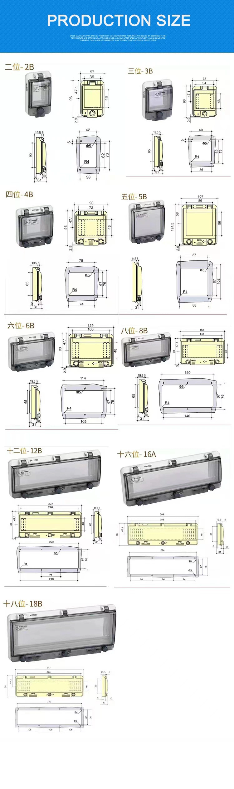 Waterproof ABS Transparent Cover Power Distribution Protection Box Electronic Junction Box for Circuit Breaker Indoor on The Wall