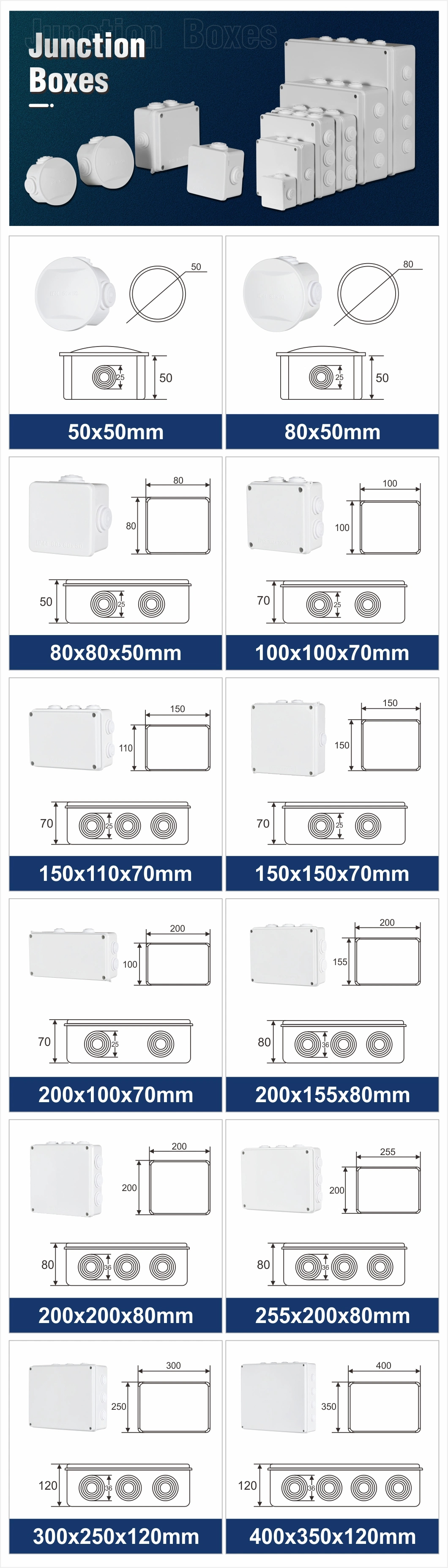 IP65 Outdoor Waterproof Electrical Enclosure 200*155*80 ABS PC Plastic Junction Box