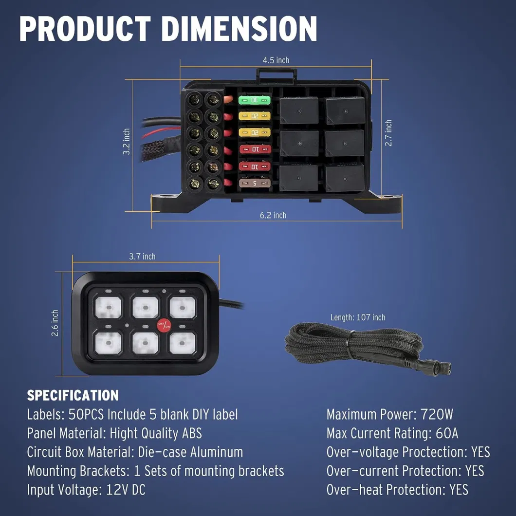 6 Gang Switch Panel, 12V Pod Electronic Fuse System Electronic Fuse System