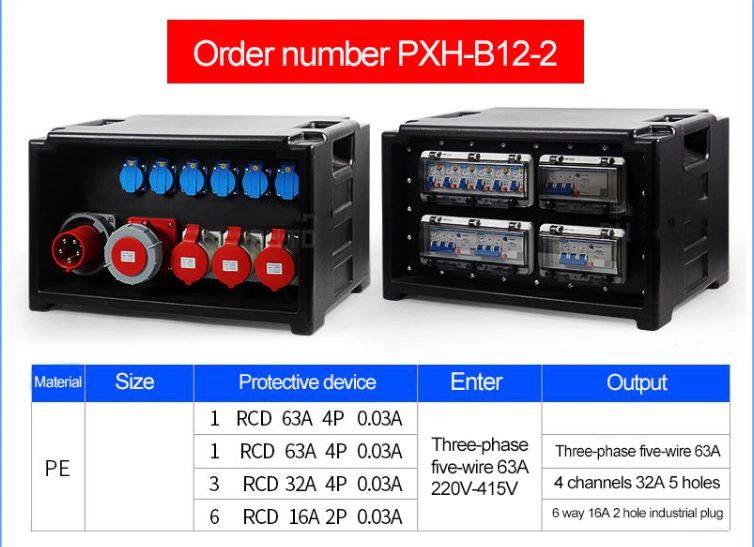 Black Portable ABS Plastic Waterproof, Dustproof, and High-Temperature Resistant Pushable Distribution Box 110V-380V Plug Socket Electrical Enclosure