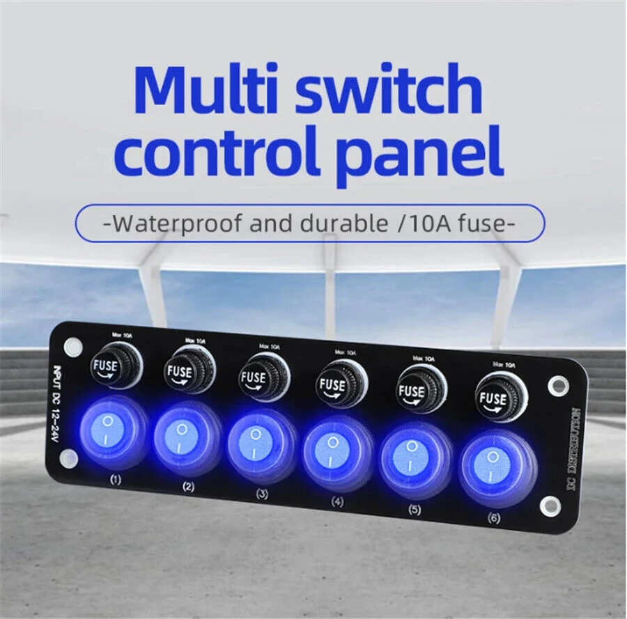 6 Gang Toggle Switch Control Panel for Car Boat Marine RV Truck Waterproof W/LED