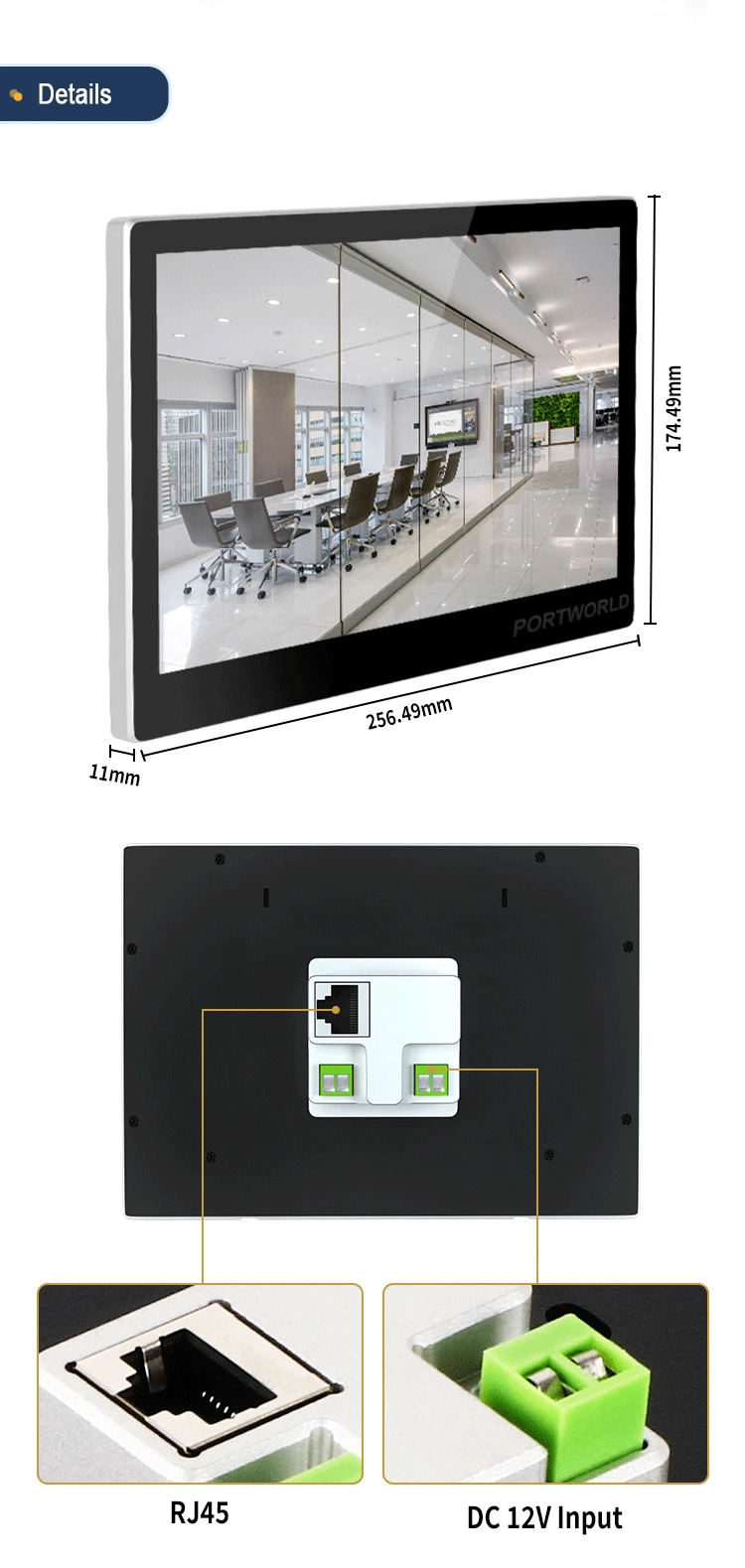 Portworld New CNC 10 Inch Tablet PC Android 11 RJ45 Poe Smart Home Touch Control Panel for Home Automation