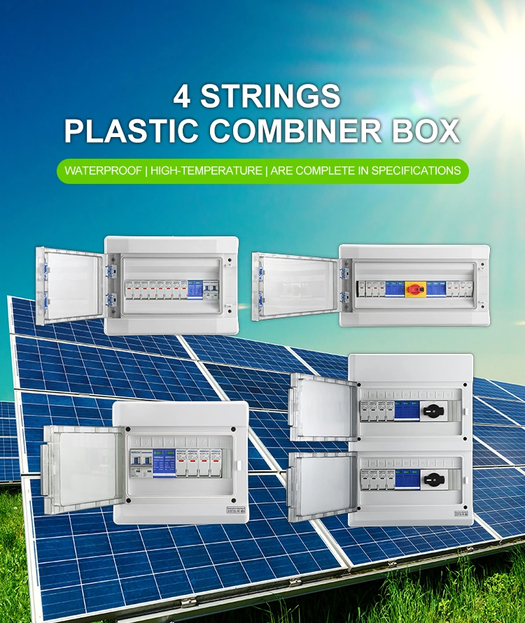 4 String Solar Combiner Box, IP65 Waterproof PV Combiner Box for on/off Grid Solar System,with Lightning Arrester, 15A Rated Current Fuse &amp; 63A Circuit Breaker(