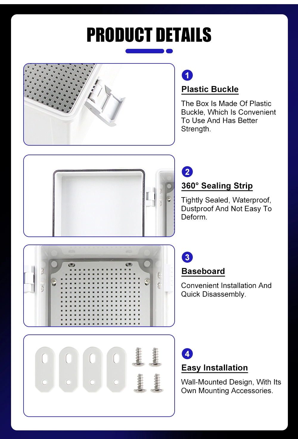 IP67 Outdoor Electrical ABS PC Mounting Plate Distribution Box Plastic Enclosure Waterproof Junction Box