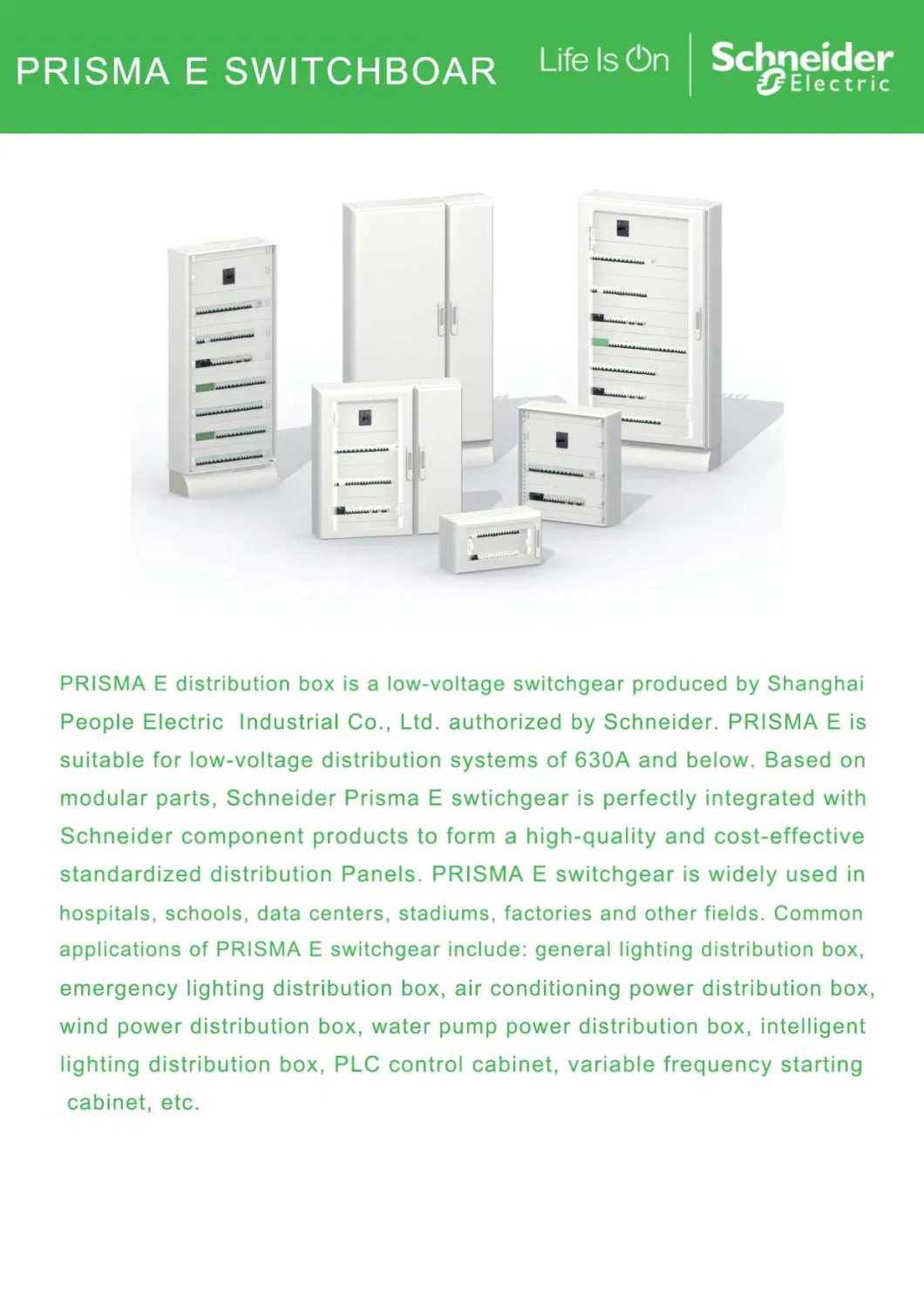 Schneider Switch Panel Prisma E Control Panel 440VAC/400VAC/50Hz/60Hz