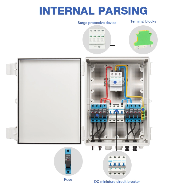 Solar System DC PV Combiner Box 4 Strings 4input 1 Output with SPD and Fuse Junction Box