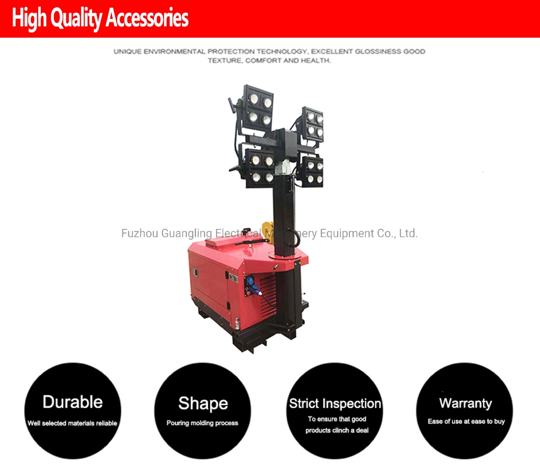 Cheap 5kw 6kw 7kw 8kw 9m Portable Diesel Light Lighting Tower Mobile Generator LED