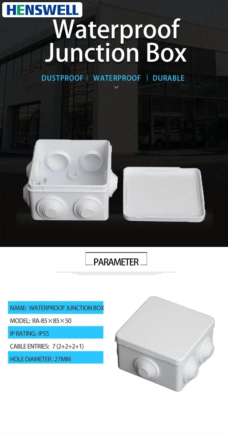 Watertight Electrical Junction Box Plastic Waterproof Dustproof White (85*85*50mm)