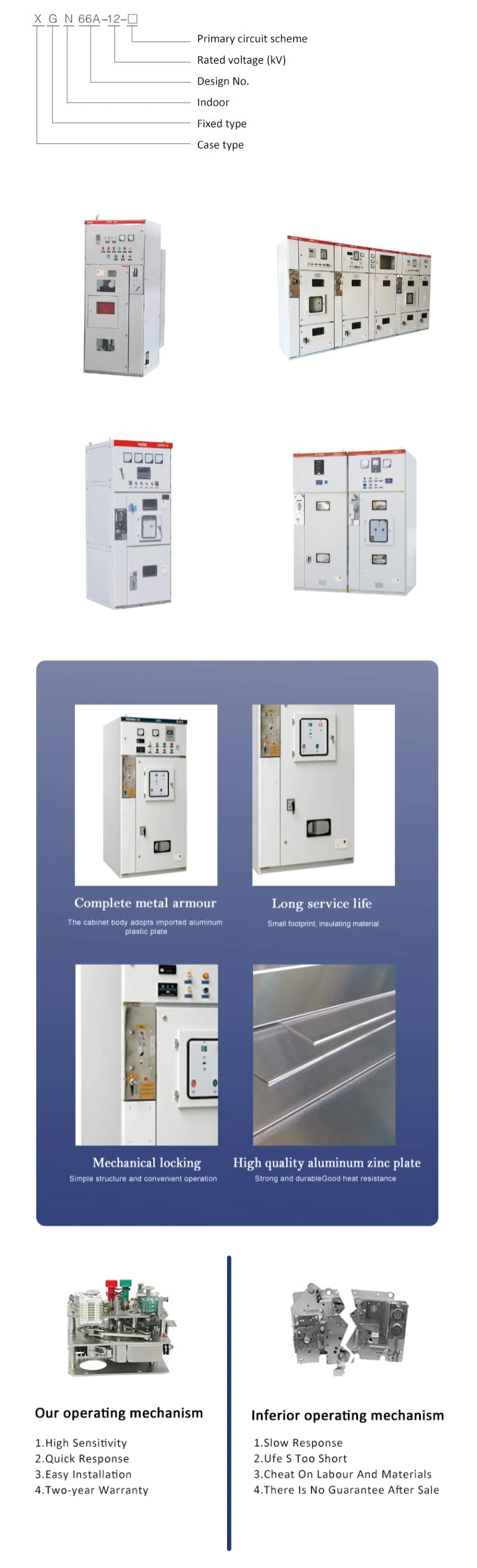 Xgn66-12 Distribution Switchgear/Electrical Vcb Standing Alone Case Fixed Metal-Clad Movable Switchboard