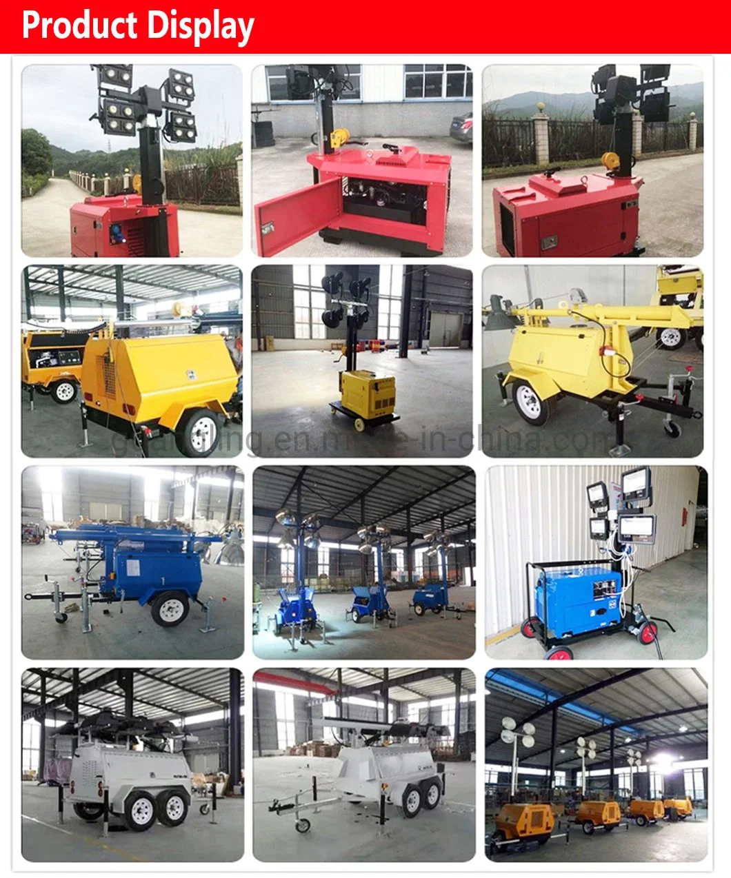 10kw 10kVA Trailer Mounted Construction Portable Lighting LED Mobile Solar Light Tower 4X400watts