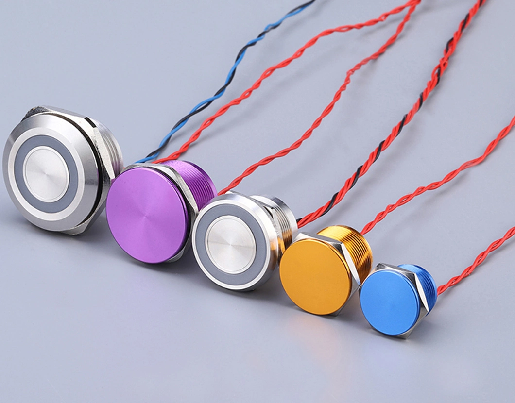 2023 New 22mm Diameter Momentary Piezo Switch Flat Head Anodize Silver Aluminum Oxidation Colorful Housing Customized