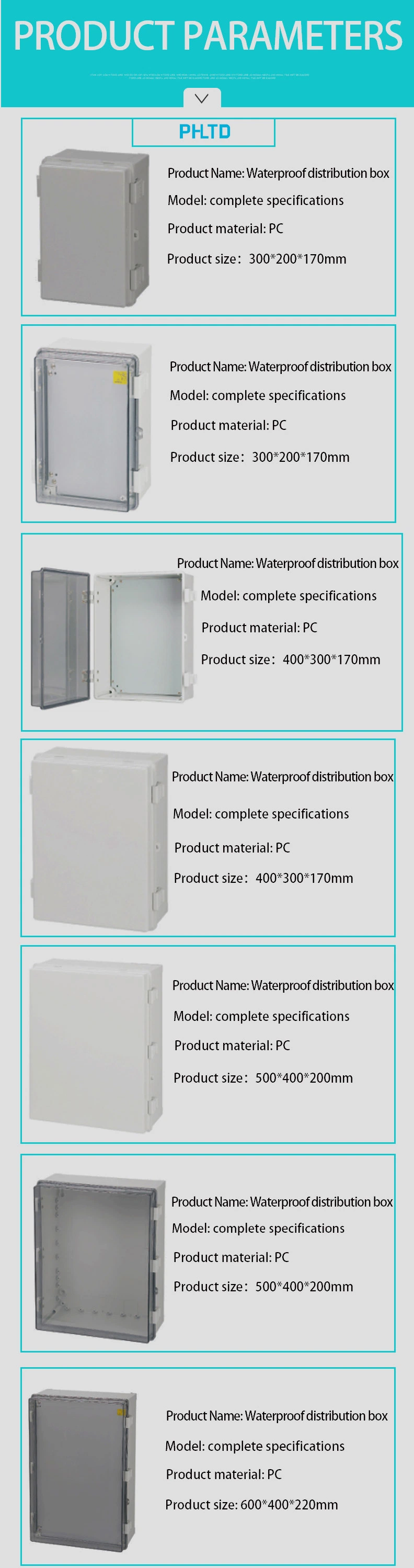 600*400*220mm ABS PC Plastic Wall Mount Waterproof Electrical Distribution Box for MCB Installation and Protection Switching Power Supply Box