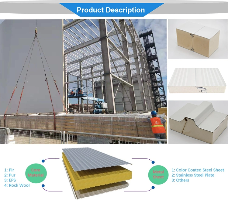 Soundproof Insulated Steel 50mm Polyurethane EPS Foam Sandwich Panel for Wall