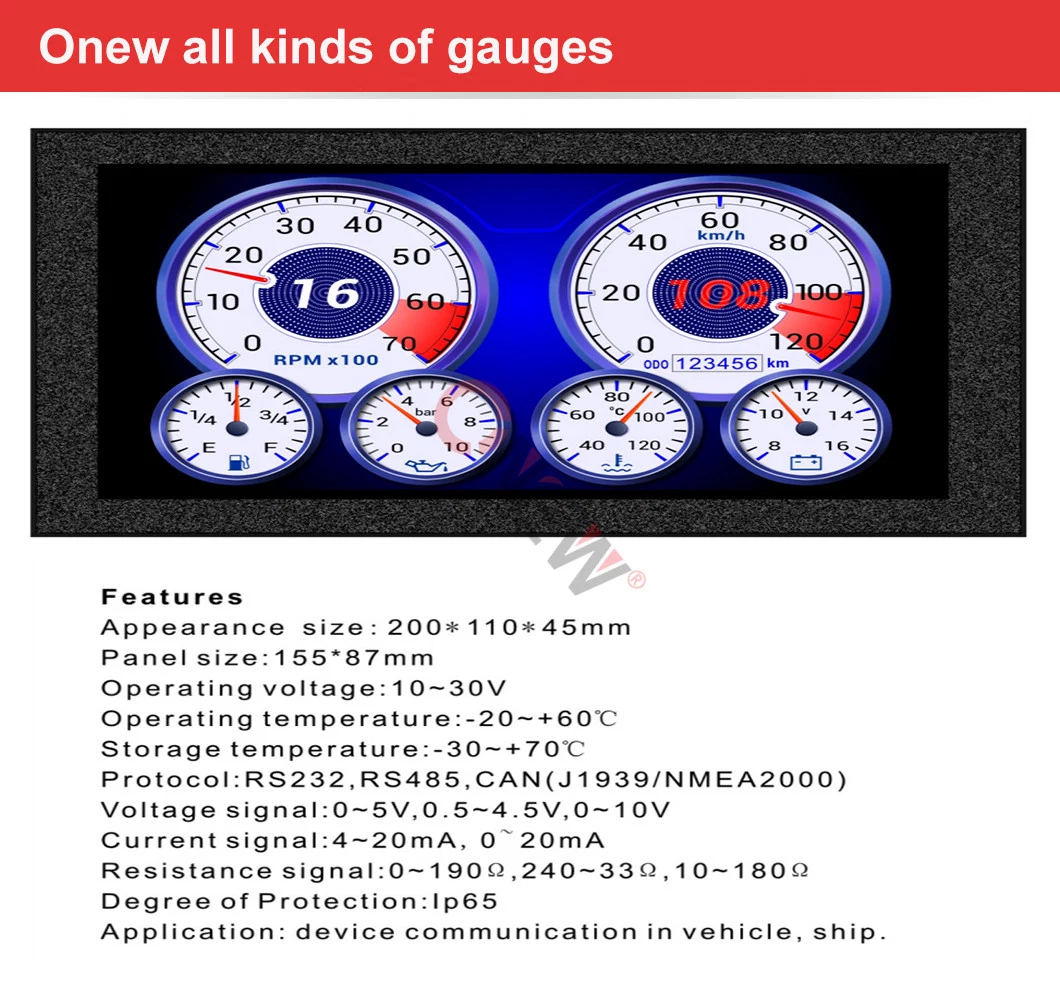 335*200mm 3K Rpm 0-10bar Waterproof Marine Fuel Gauge Control Boat Instrument Panel