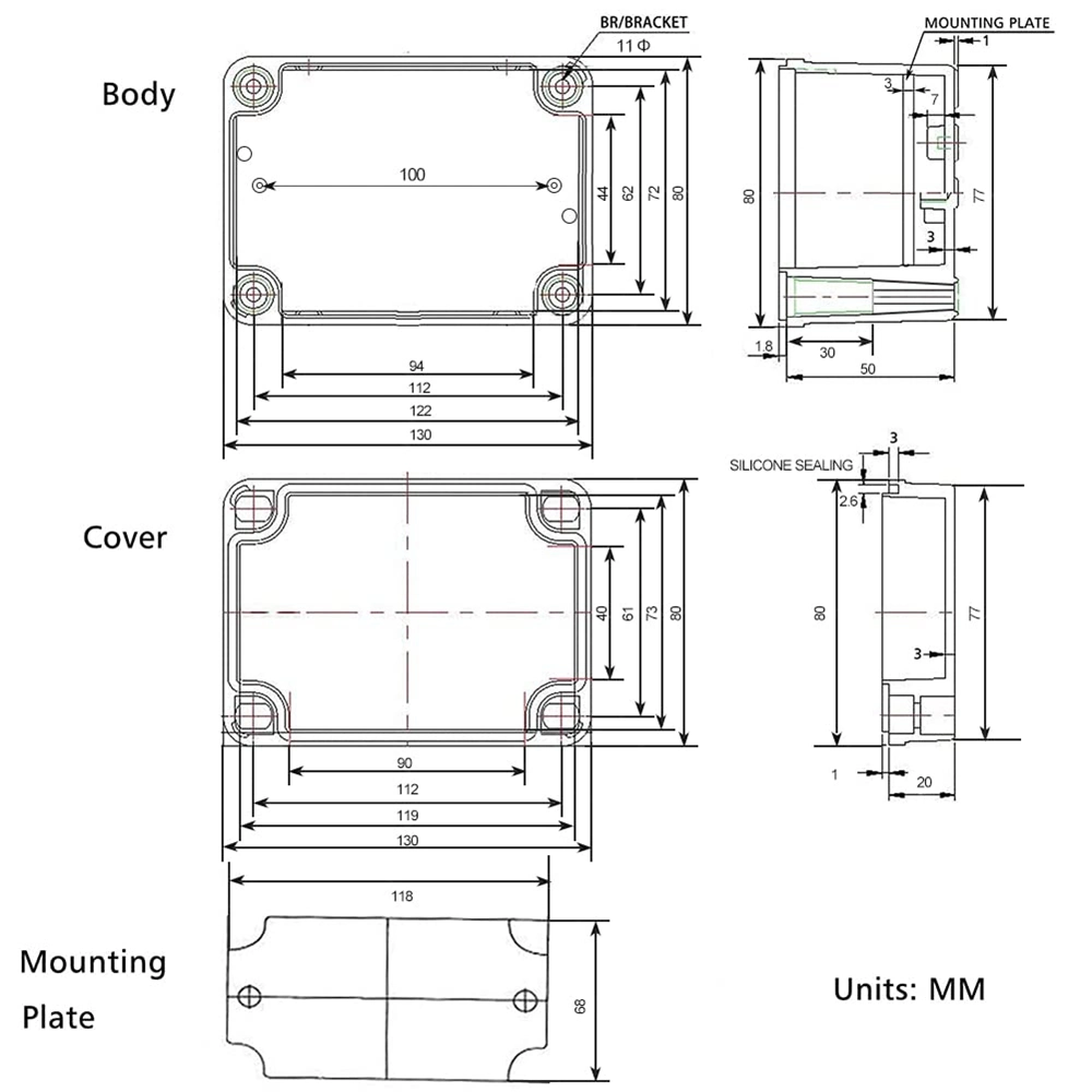 Ra 150*110*70 ABS Plastic Electrical Waterproof Junction Box with Rubber Seal IP65