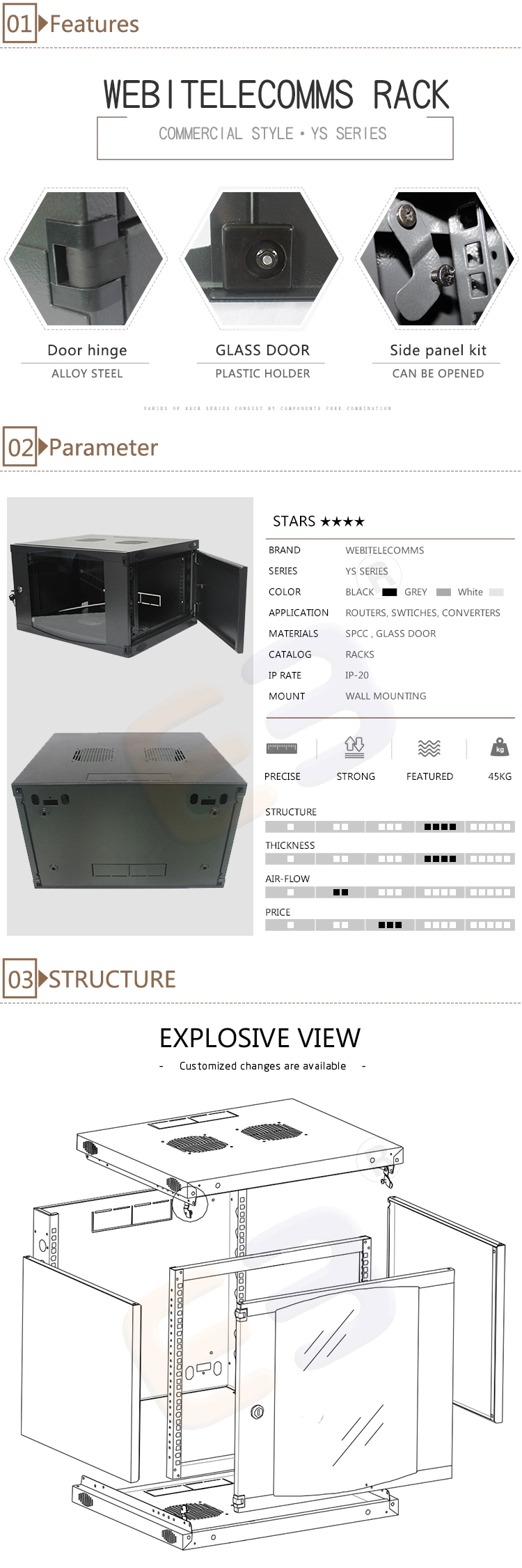 19 Inch Swing Type Wall Mounted Network Cabinet with Rod Control Lock