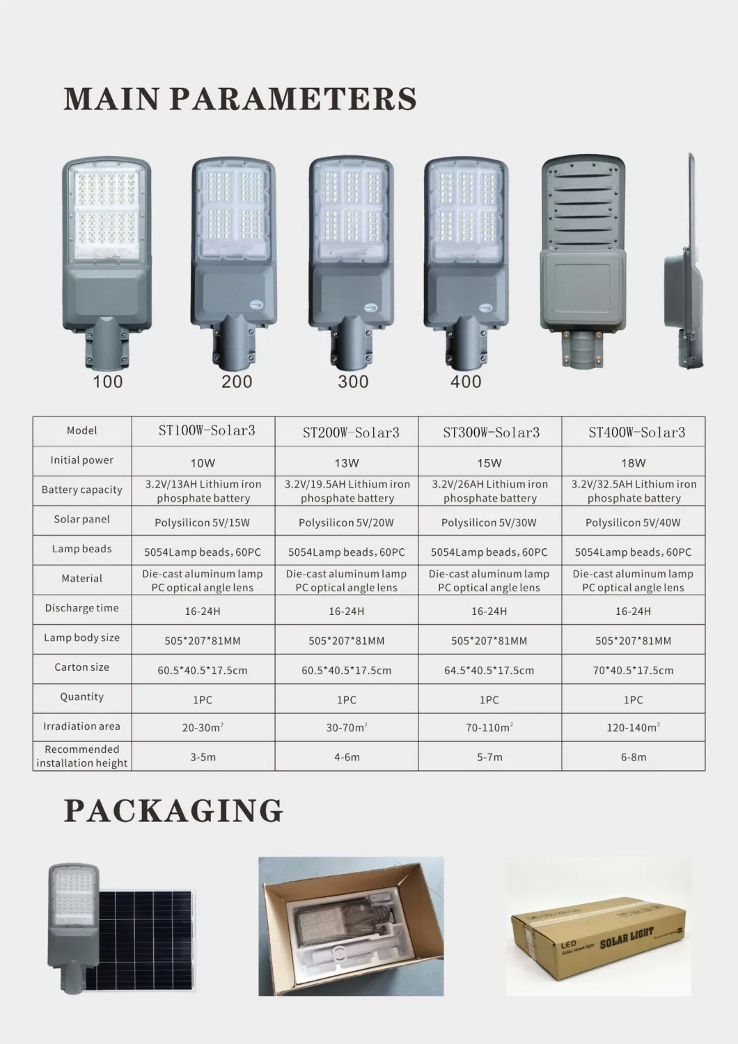 Aluminum Housing IP65 with Remote Control 100W 200W 300W 400W Split Solar Panel Outdoor LED Streetlight