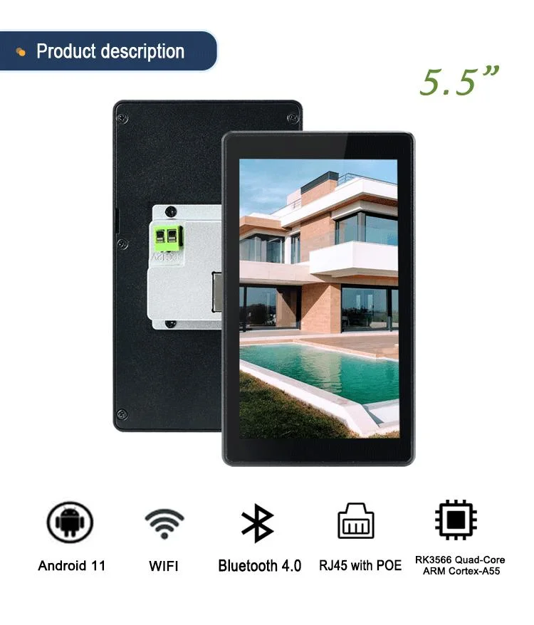 Home Automation Indoor Monitor 5.5 Inch Android 11 Poe Touch Control Panel
