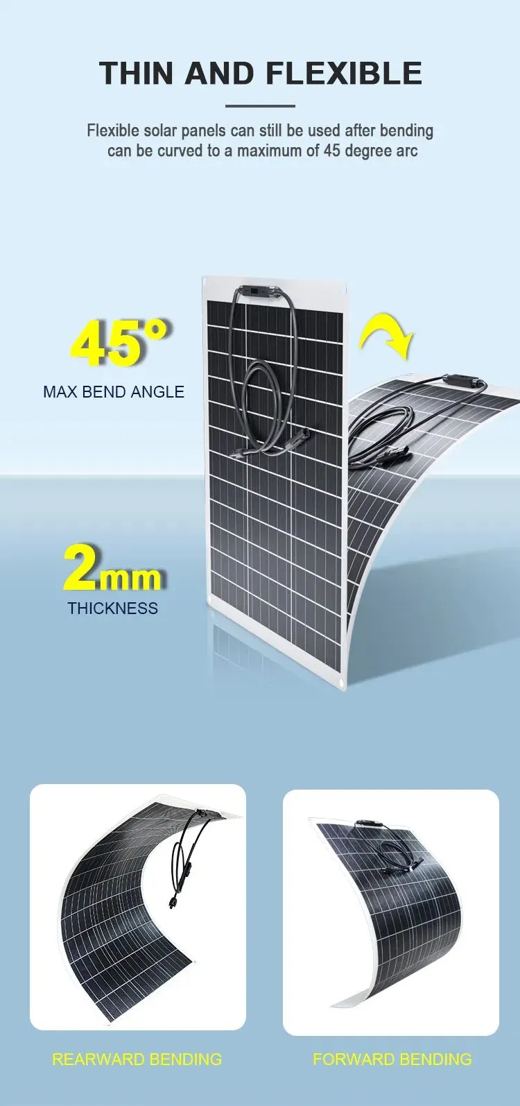 Home Use ETFE 80W 100W 150W 200W Mono Portable Photovoltaic Pane Energy Flexible Solar Panels Flex Solar Cell