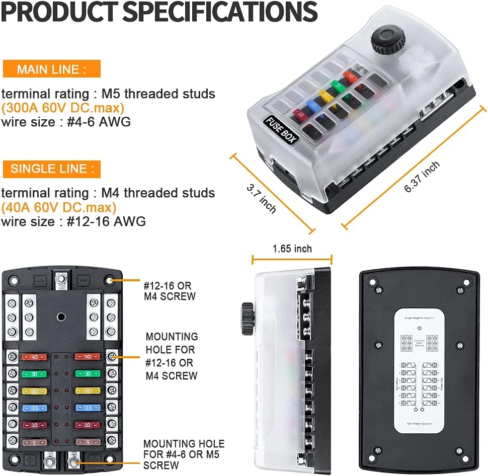 12 Way Weatherproof Blade Fuse/Distribution Box Fuse Blocks