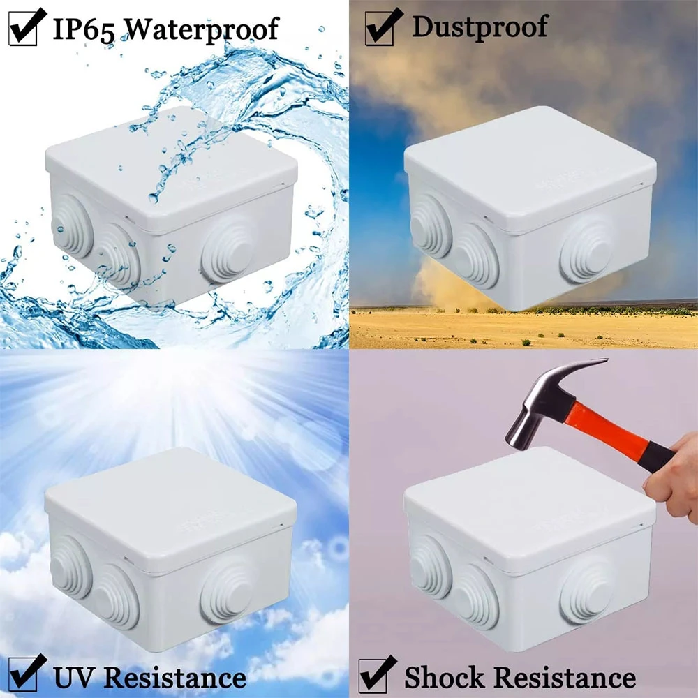 Outdoor 100X100X70mm IP65 Plastic Waterproof Junction Box ABS PC Electrical Box Wall Mount Enclosure Box with Rubber Plug