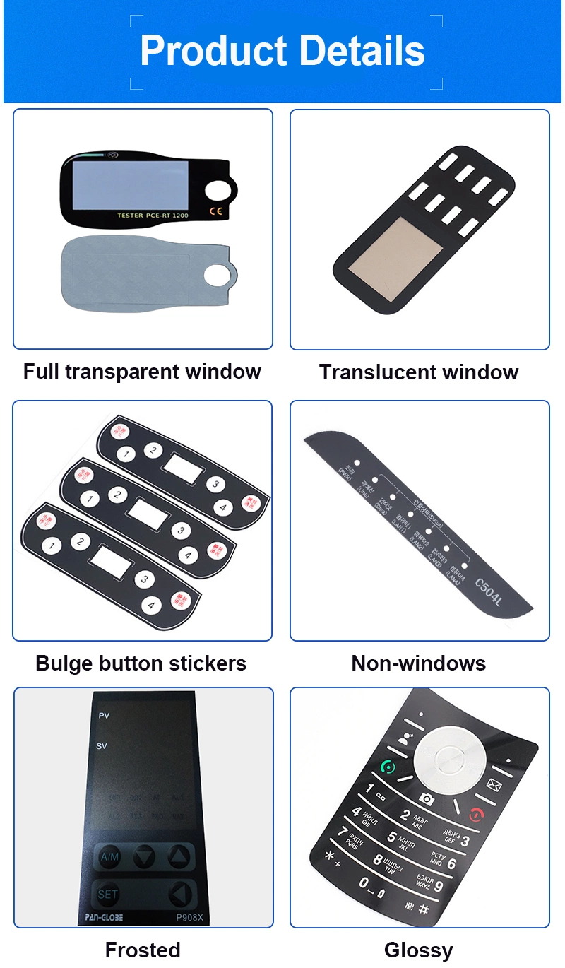 Waterproof Membrane Switch Control Panel Graphics Overlay Sticker Silk Screen Printing Graphic Overlay with Adhesive