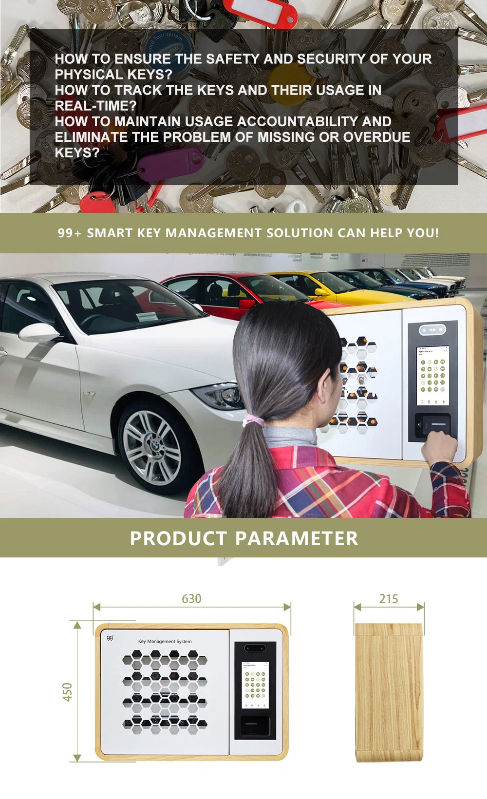 99plus Wall-Mounted Security RFID Intelligent Key Control Cabinet for Vehicle