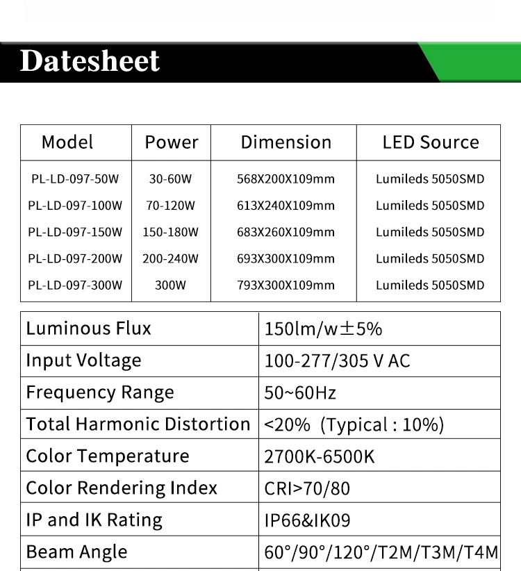 LED Street Light Area Lighting 24W 40W 60W 100W 200W 240W Class Ll Driver Street Light for Road 5 Years Warranty