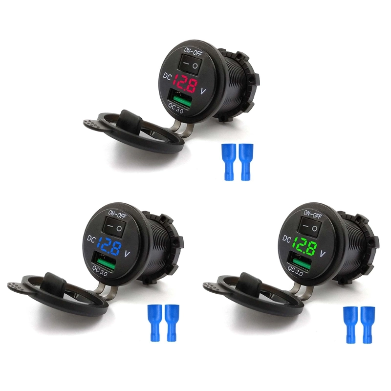 Quick Charge 3.0 USB Car Charger Socket LED Voltmeter Switch