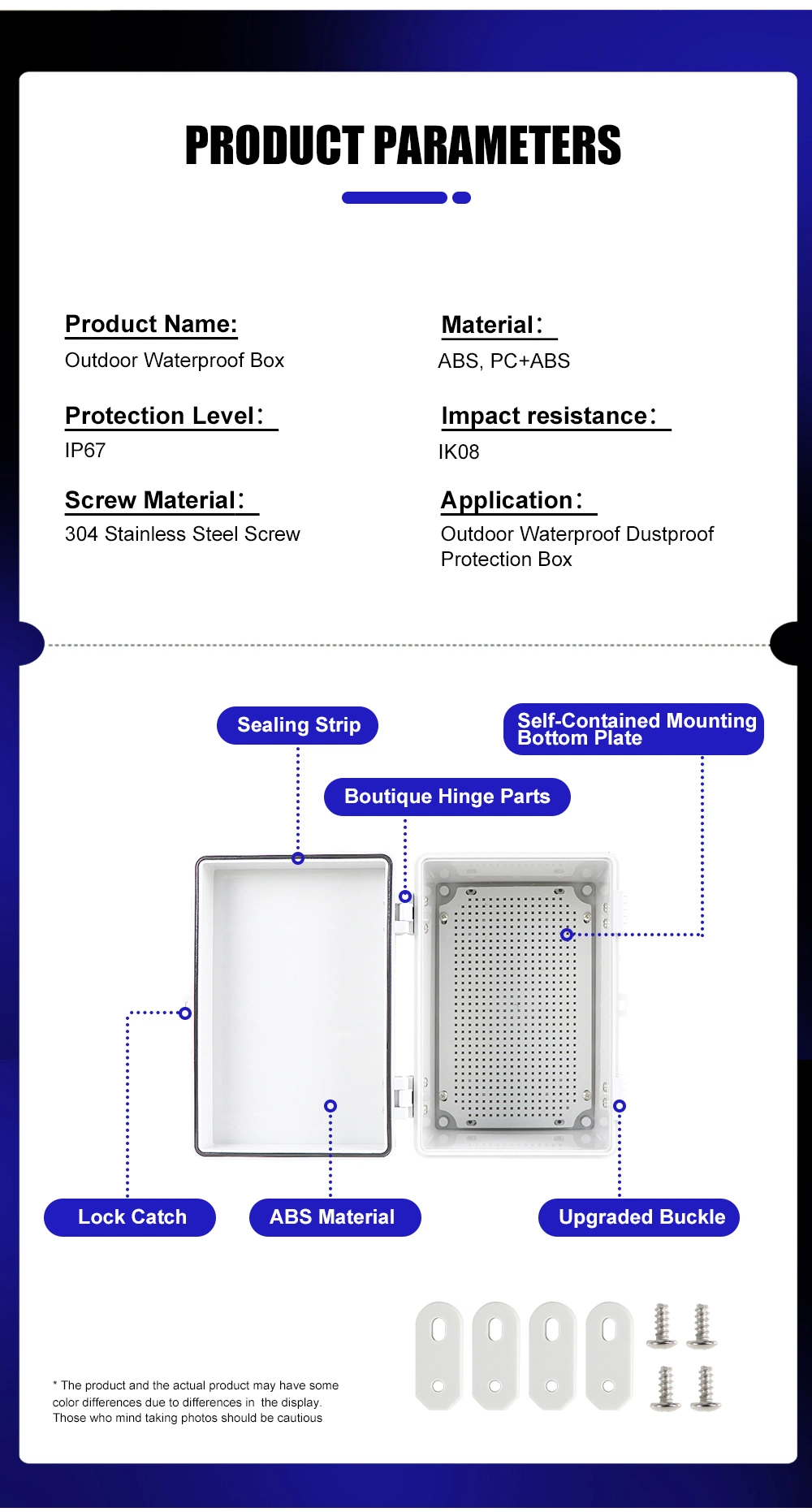 IP67 Outdoor Electrical ABS PC Mounting Plate Distribution Box Plastic Enclosure Waterproof Junction Box