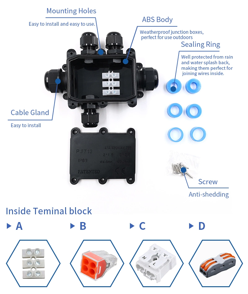 Industrial Black Plastic Enclosure Electrical Cable Box IP68 Waterproof Terminal Junction Boxes