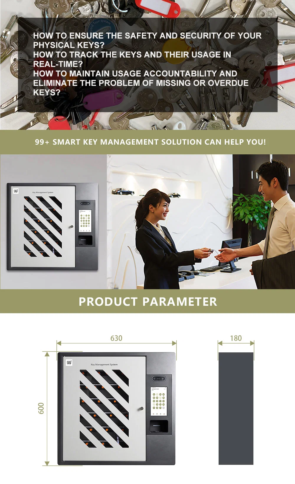 OEM Electronic Key Management System Cabinet Fingerprint Controlled