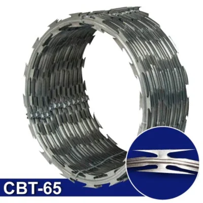 Acero inoxidable 430 Flat Heavy Duty CBT-65 Concertina Razor Barbed Alambre en Carton