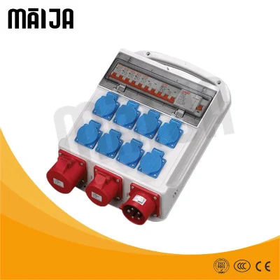 Caja de distribución de alimentación portátil 32A de 11 vías, placa MCB de distribución IP44