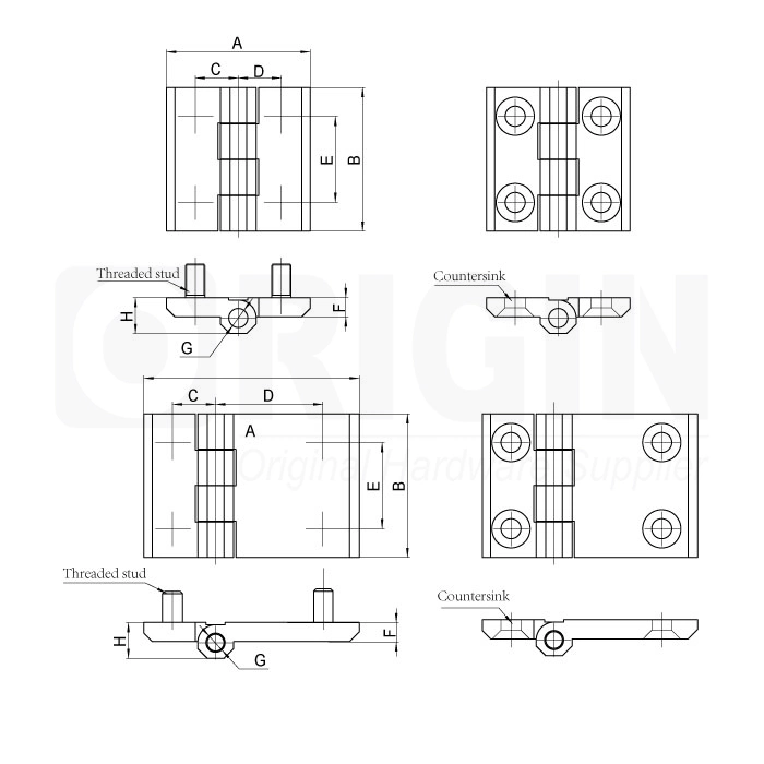 Zinc Alloy Flat Hinge Electrical Panel External Hinge Industry Cabinet Door Butt Hinge