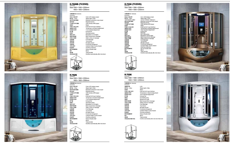 Modern Acrylic and Glass Shower Cabin with Computer Control, Acupuncture Massage Champagne Golden Color Aluminum Shower Enclosures