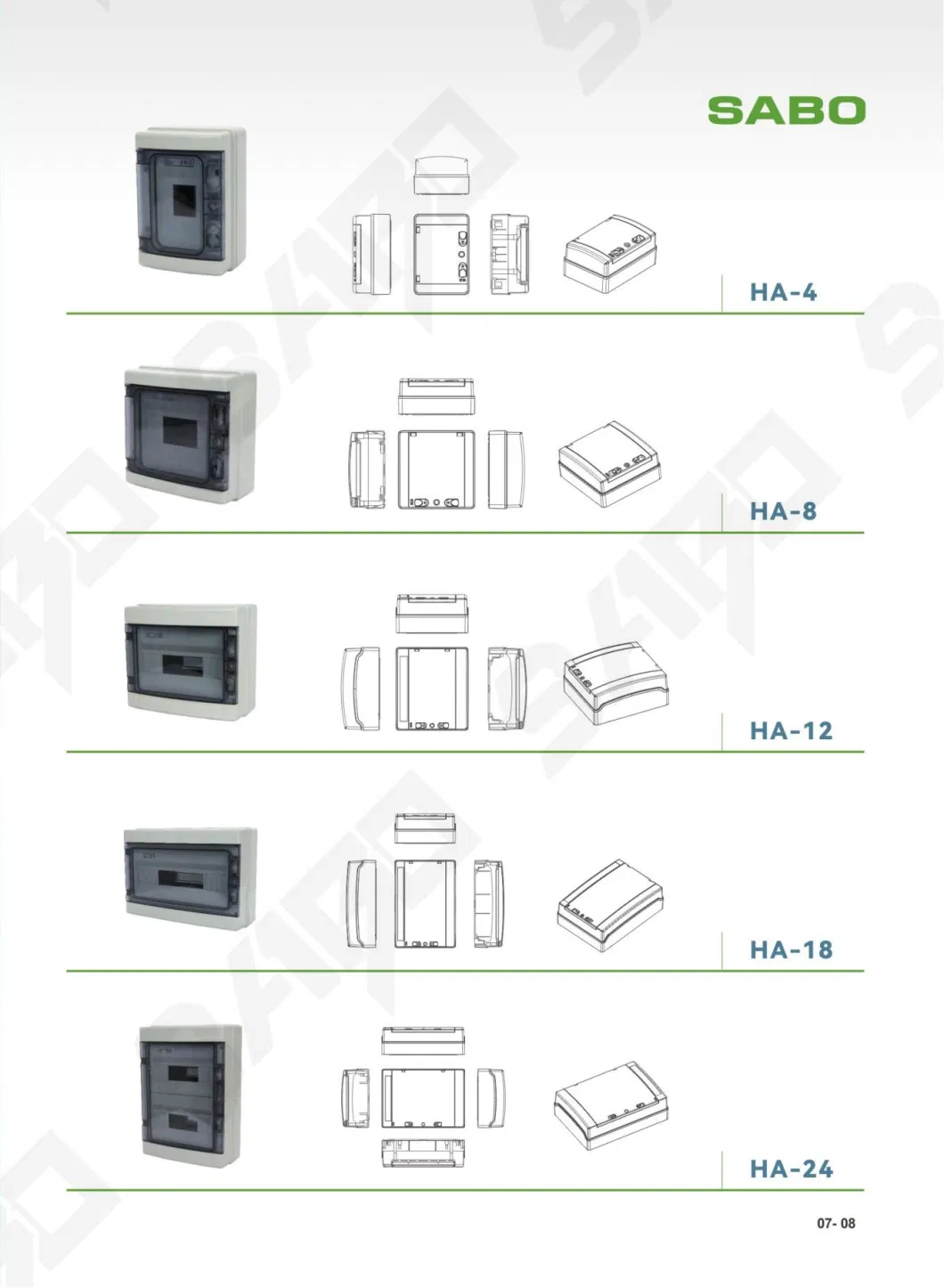 Sabo IP65 Waterproof Dustproof ABS Plastic Shell Combiner Box Electric Distribution Box Ha 4 to Ha 24 Ways