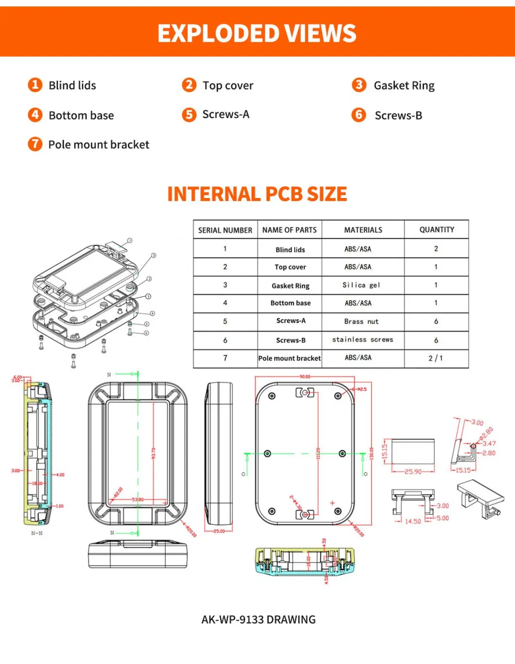 55*210*150mm Custom Plastic Electrical Junction Box Waterproof Box IP67 Smart Sensor IoT Device Plastic Enclosure