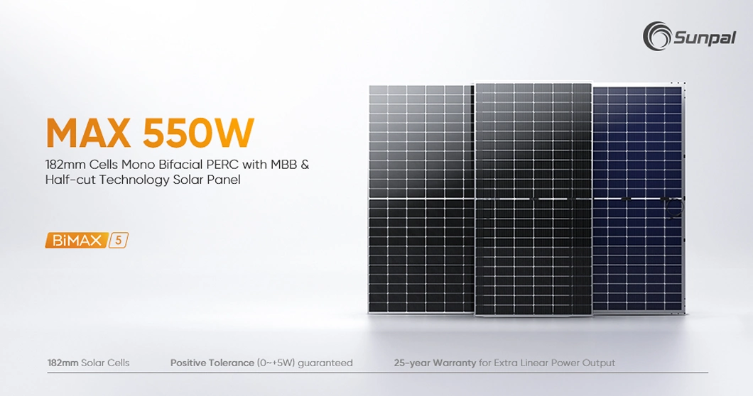 Sunpal Solar Bimax5 144 Cells Transparent Monocristalino 540W 550W Panel