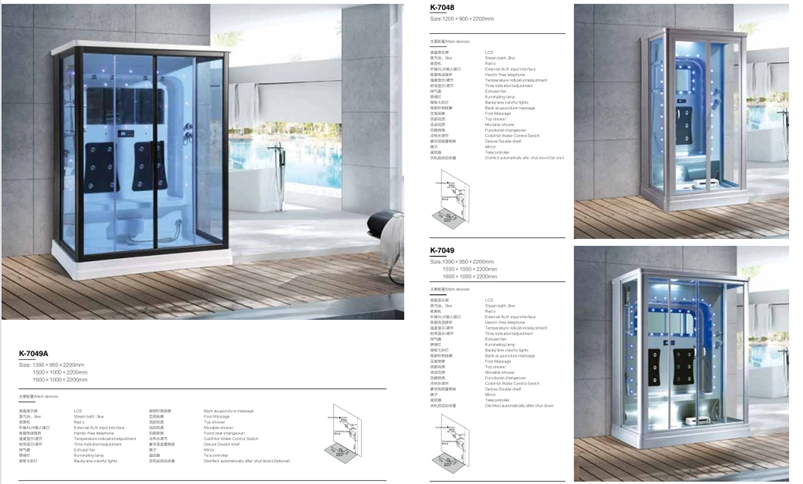 Modern Acrylic and Glass Shower Cabin with Computer Control, Acupuncture Massage Champagne Golden Color Aluminum Shower Enclosures