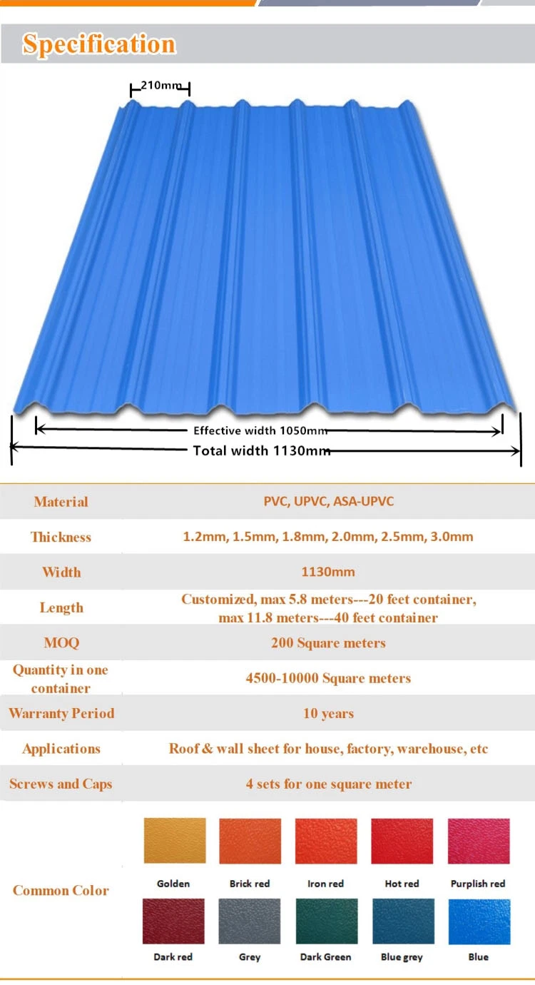 China Construction Materials Plastic PVC Roofing Panel for Workshop