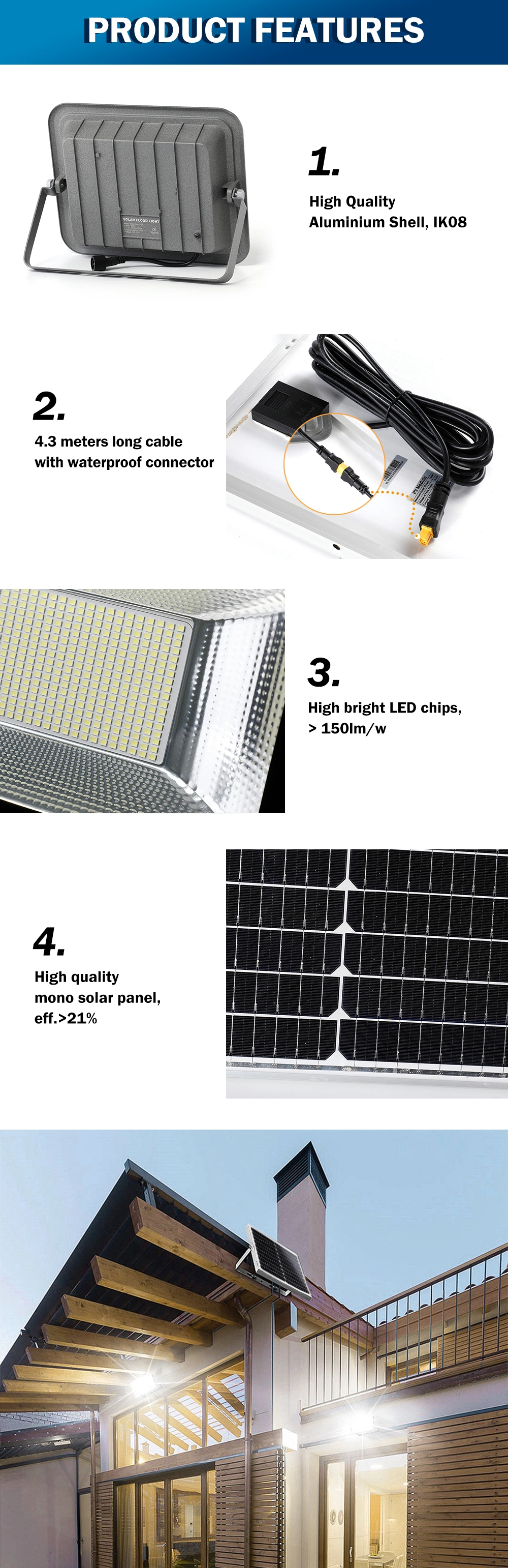 Solar Panel with Remote Control Outdoor Light Waterproof IP66 100W Solar Flood Light