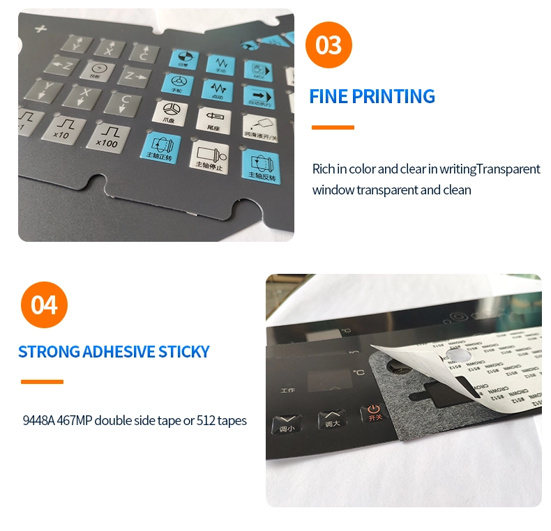 Custom Silkscreen Printed Electronic Tape Adhesive Waterproof Performance Membrane Keyboard Keypad Switch Panel with Big Window