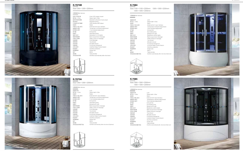 Modern Acrylic and Glass Shower Cabin with Computer Control, Acupuncture Massage Champagne Golden Color Aluminum Shower Enclosures