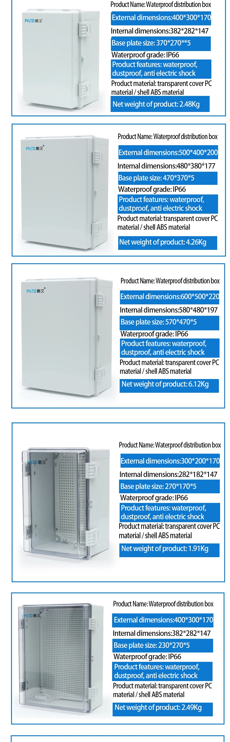 100*200*70mm Waterproof Aluminum Stainless Steel Sheet Metal Electrical Control Junction Meter Enclosure Box