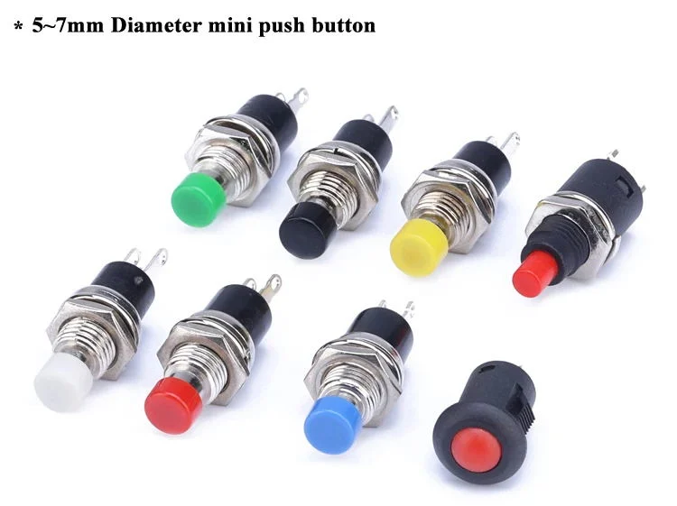 Ds-211 2 Pin Latching Mini Round Push Button Switch 10mm Black Housing