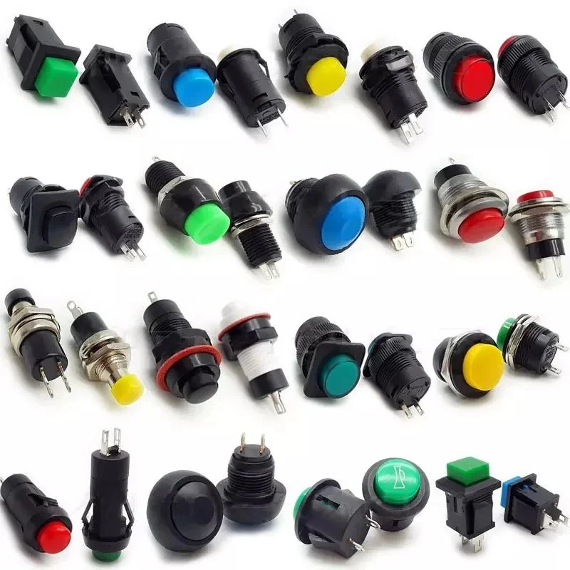 Ds-211 2 Pin Latching Mini Round Push Button Switch 10mm Black Housing