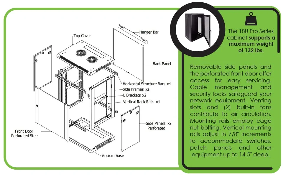 18u 19 Inch (approx. 48.3 cm) Wall Mounted Network Cabinet (KP series)