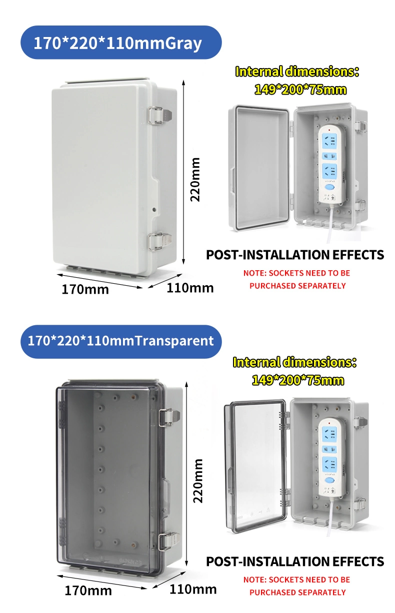 IP66 Weatherproof Connection Box Wall-Mounted Outdoor Electrical Power Cord Enclosure for Timers, Extension Cables, Power Strips Switching Power Supply Box