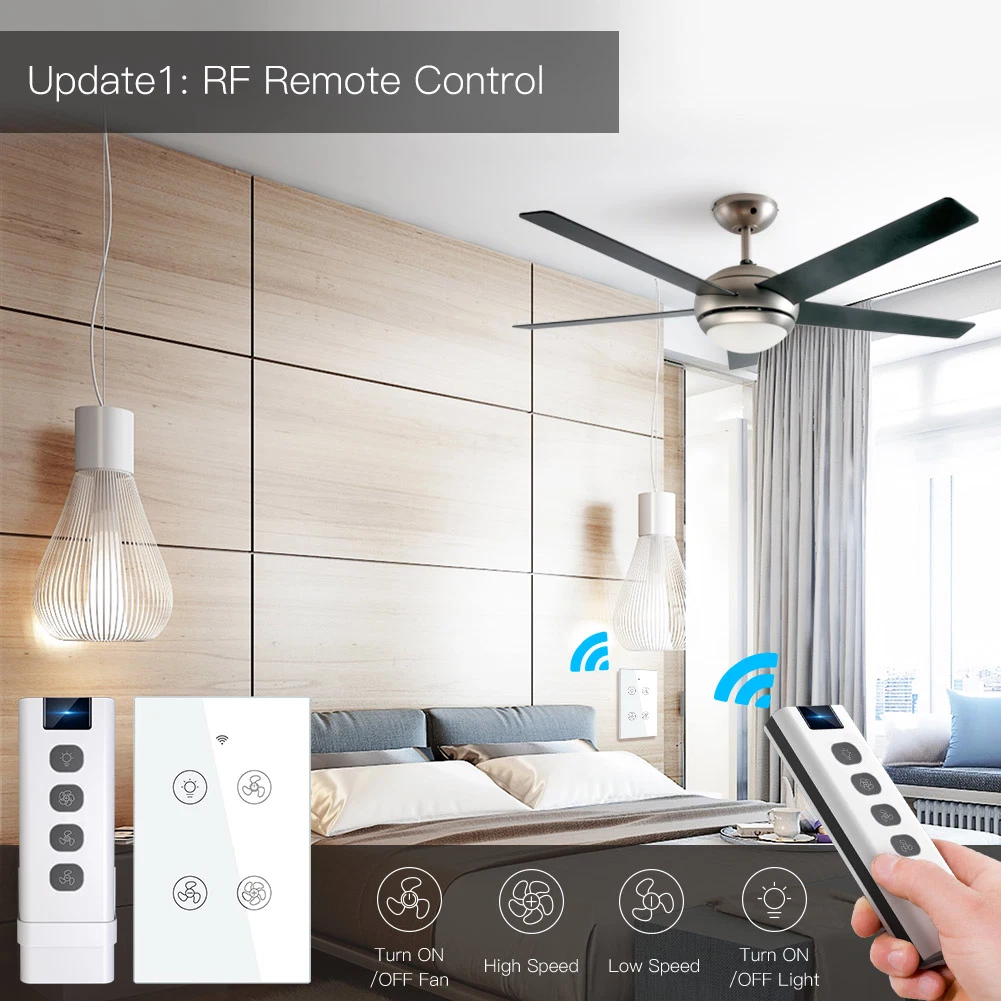 New Touch Panel Smart Fan Light Switch Tuya APP Remote Speed Control Voice WiFi Ceiling Fan Light Wall Switch